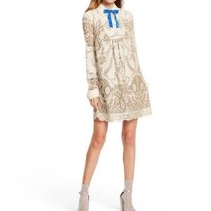 Anna Sui For Target Ivory Lace Shift Mini Long Sleeve Dress Babydoll Size Large